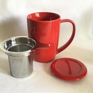 Tall Red Tea Mug with Infuser and Lid